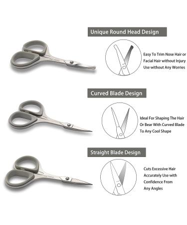 PAFASON Stainless Steel Mustache Beard Trimming Scissor Set with Safety Cover and Leather Pouch - Buy Online on GoSupps.com