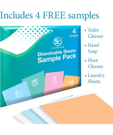 Sample Sheet Pack - Eco-Friendly Dissolvable Cleaning Solutions | Laundry Toilet Floor & Hand Soap - Biodegradable & Sustainable - 4 Count - Buy Online on GoSupps.com