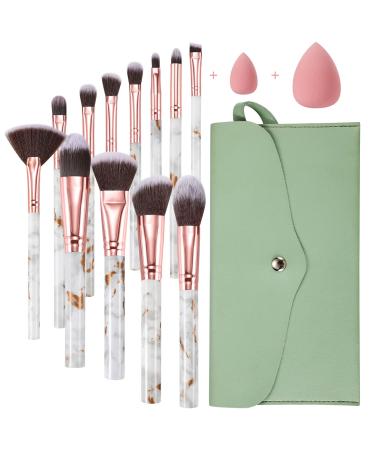 Makeup Brushes Start Makers 12Pcs Marble Make up Brushes Professional Makeup Brush Set Foundation Concealer Blush Eyeshadow Brush Set with Beauty Blender and Makeup Pouch (Gold)