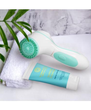 Lumineo Electric Facial Cleansing Brush with 3 Silicone Heads & Cleansing Gel - Turquoise | Removes Blackheads, Peels & Cleans Pores | USB Rechargeable | For All Skin Types - Buy Online on GoSupps.com