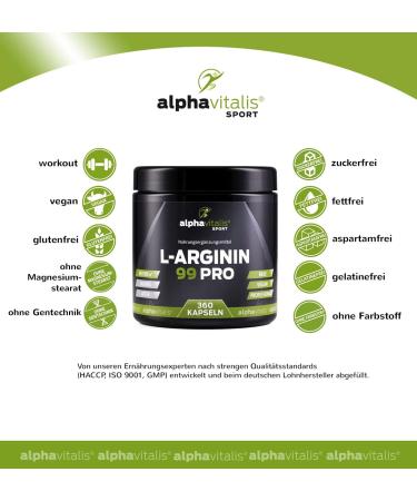 L-Arginine Capsules High Dose - 360 Vegan Capsules | German Premium Quality - 99% Active Ingredient - L-Arginine 4500 HCL - Buy Online on GoSupps.com
