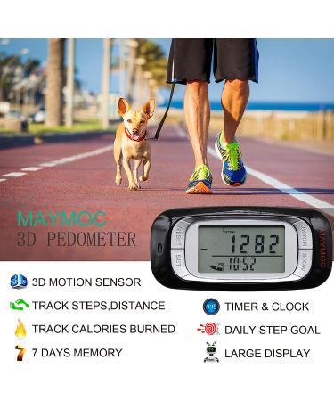 MAYMOC 3D Pedometer for Walking - Track Steps, Miles/Km, Calories & Activity Time - Clip on Step Counter with Large Display for Women and Men - Buy Online on GoSupps.com