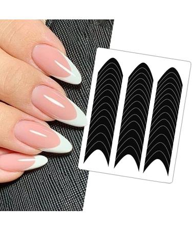 1512 Pcs French Tip Nail Guides  Self-Adhesive French Smile Manicure Strip Stickers for Edge Auxiliary Black DIY Decoration Stencil Tools(Moon Shape Design  36 Sheets) 36 Sheets  French Manicure