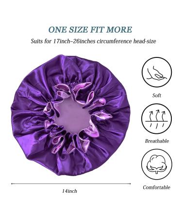 COOLCHI Satin Bonnet Cap Set for Women - Adjustable Silk Hair Wrap for Long Curly Hair - Khaki & Purple - Buy Online on GoSupps.com