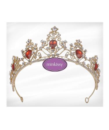 Minkissy Gemstone Crown Tiara - Red Crystal Rhinestone Queen Princess Pageant Hair Accessory for Wedding Party - Buy Online on GoSupps.com