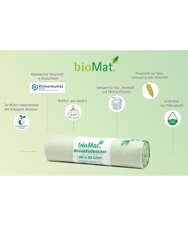 Biomat Compostable 20L Organic Waste Bags with Handle - 130 Premium Quality Bags DINPlus Certified Climate-Neutral Made in Germany (5 Pack) - Buy Online on GoSupps.com