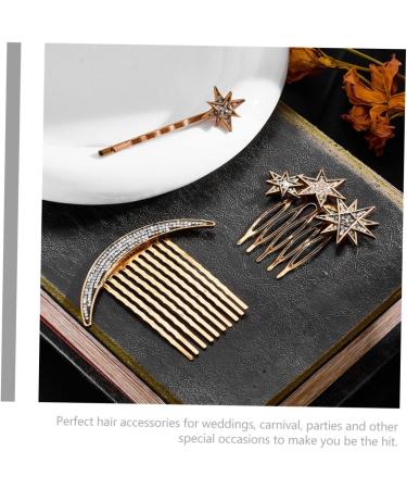 Healeved 1 Set Star Moon Hairpin Hair Decorations Wedding Hair Clip Hair Accessories for Bride Rhinestone Trim Hair Side Clip Comb Bride Hair Clip Hair Jewelry Side Combs for Women Alloy - Buy Online on GoSupps.com