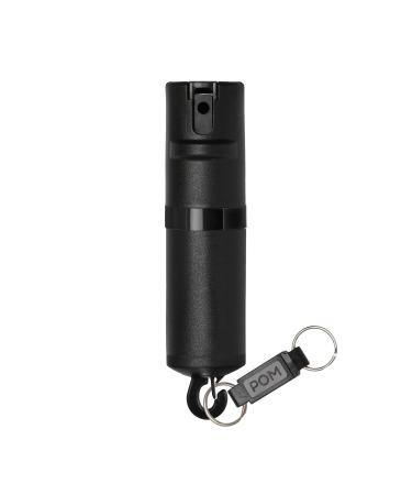 POM Pepper Spray Flip Top Snap Hook - Maximum Strength OC Spray Self Defense - Tactical Compact & Safe Design - Quick Key Release - 25 Bursts & 10 ft Range - Accurate Stream Pattern Black and Black