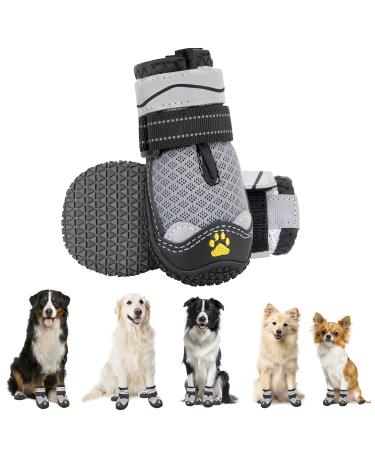 Eyin dog shoes Paw protection 2 pieces breathable dog shoes with a non-slip sole and reflective Velcro fastener for small medium and large dogs outdoor sports gray size 5 size 5: width 5.8 cm C-gray breathing active (2 pieces)