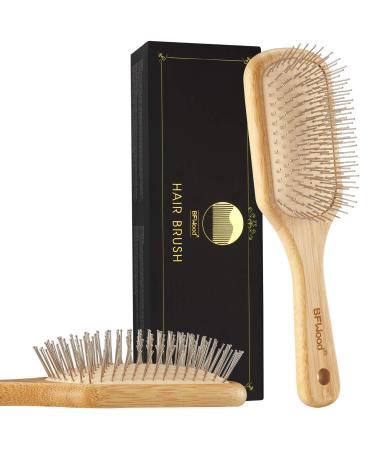 BFWood Bamboo Hair Brush with Steel Bristles for Anti-Static & Massaging Scalp