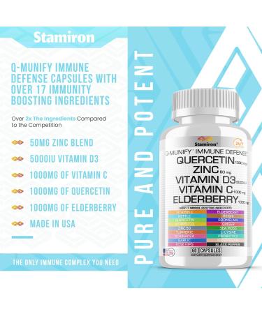 Stamiron Immune Support Supplement with Quercetin, Zinc, Vitamin C, D3, Elderberry, Echinacea, Turmeric - 60ct - Buy Online on GoSupps.com