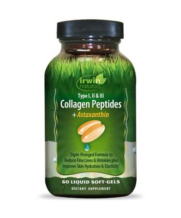 Irwin Naturals Collagen Peptides + Astaxanthin, Type I, II & III, 60 Liquid Soft-Gels