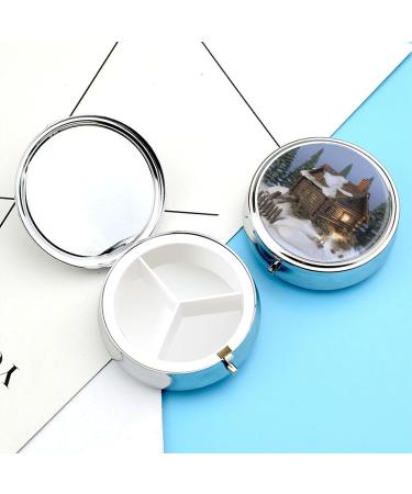 Rustic Wooden Pill Box | 3 Compartment Travel Pill Organizer | Portable Medicine Case for Purse & Pocket | Cottage Scenery Design - Buy Online on GoSupps.com