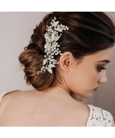 AW BRIDAL Rhinestone Wedding Hair Comb - Crystal Flower Hair Clip for Brides (Silver) - Buy Online on GoSupps.com