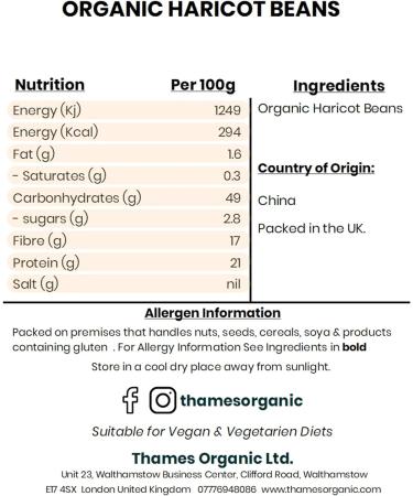 Organic Haricot Beans 1kg - High Fibre, High Protein, GMO-Free - Nutritious and Flavorful - Thames Organic - Buy Online on GoSupps.com