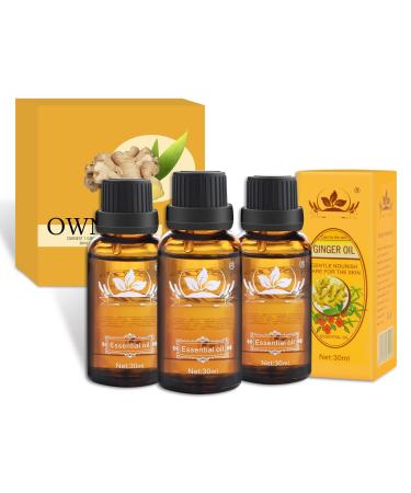 Ownest 3 Pack Ginger Massage Oil 100% Pure Natural Lymphatic Drainage Ginger Oil SPA Massage Oils Repelling Cold and Relaxing Active Oil-30ml 3pack