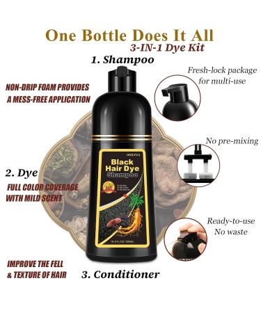 Instant Black Hair Dye Shampoo 3 in 1 | 100% Gray Coverage in 15 Minutes | Plant-Based Hair Color Kit for Men & Women | Natural Hair Dye & Conditioner - Buy Online on GoSupps.com