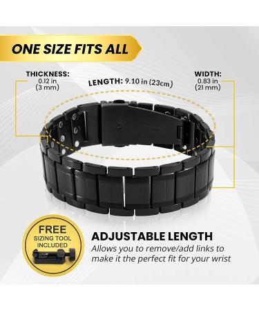 MagnetRX Titanium Magnetic Bracelet - 3X Strength for Arthritis and Carpal Tunnel Pain Relief - Men's Magnetic Therapy Bracelet with Premium Clasp - Adjustable Length - Black - Buy Online on GoSupps.com