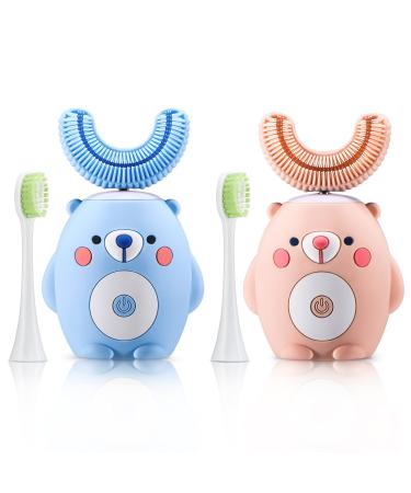 2 Pieces Kids U Electric Toothbrush Whole Mouth Ultrasonic Silicone Toothbrush 360 Degrees Automatic Whitening Waterproof Toothbrush with 3 Modes for Kids Toddler, 2 to 6 Years (Bear Style)