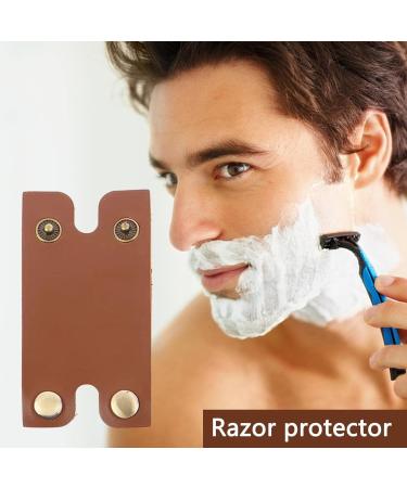 Petufun Leather Razor Head Protection | Durable & Portable Razor Blade Guard with Safe Button Lock | 85x45mm Brown - Buy Online on GoSupps.com