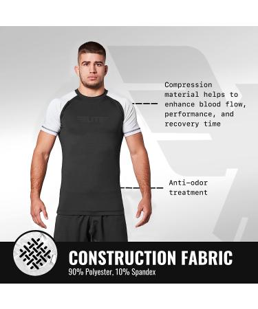 2022 Elite Sports Men's BJJ Rash Guard - White, Large | Short Sleeve Compression Base Layer for Jiu Jitsu, No GI, MMA - Buy Online on GoSupps.com