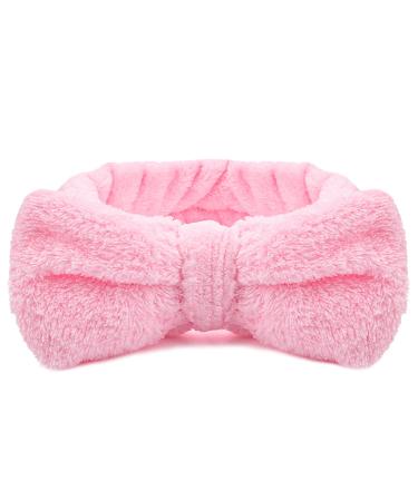 Molain Spa Headband Bowknot Hair Bands Makeup Headbands Women Coral Fleece Elastic Headband Washing Face Hair Wrap for Washing Face Shower Sports Beauty Skincare (pink)