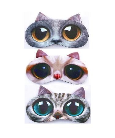 HappyDaily Beautiful and Comfortable Sleep Masks - Set of 3 (3D Cat - Pink/Grey/Black)