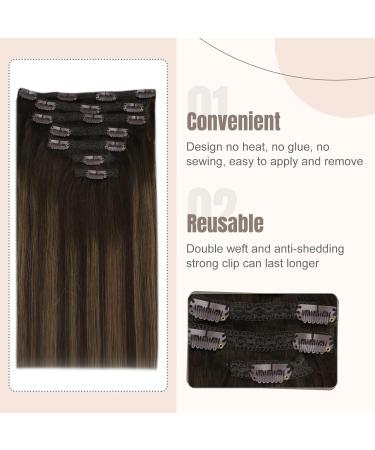 FSHINE 40cm Clip-in Hair Extensions - 100% Real Human Hair Dark Brown to Chestnut Brown Balayage 120g 7Pcs Remy Hair - Perfect for Christmas & Everyday Style - Buy Online on GoSupps.com