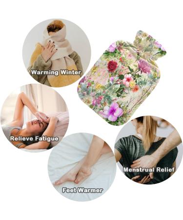 NAANLE Hot Water Bottle with Lid - 1L Transparent Watercolor Flower Design for Pain Relief & Heat Therapy - Buy Online on GoSupps.com