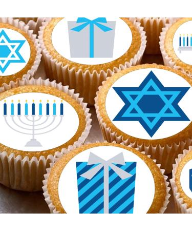 24 edible Hanukkah childrens party decorations Iced/Icing Cupcake Topper Edible Fairy Cake Bun Toppers Round