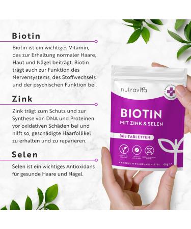 Buy Biotin + Selenium + Zinc Tablets for Skin Hair & Nails - 365 Vegan Tablets for Hair Growth - High Dose Hair Vitamins - Nutravita Lab Tested - Buy Online on GoSupps.com