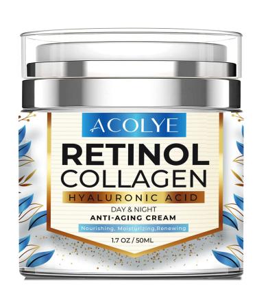 Retinol Cream for Face, Facial Moisturizer with Hyaluronic Acid 5% and Collagen-Day & Night Anti Aging Cream, Retinol Moisturizer for Face and Neck, Wrinkle Cream for Face-– For All Skin Types(1.7 oz)