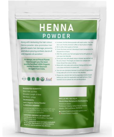 USDA Certified Organic Henna Powder for Hair Dye - 8oz | Natural Lawsonia Inermis Mehndi Powder by Proud Planet - Buy Online on GoSupps.com