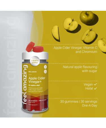 Feel Amazing Apple Cider Vinegar Gummies - Vegan Halal Gummies with Vitamin C & Chromium - Natural Apple Flavor (30-Day Supply) - Buy Online on GoSupps.com
