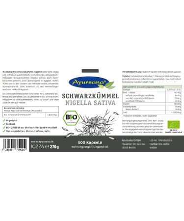 Buy Ayursana Vegan Organic Black Cumin Capsules - 500 ct Nigella Sativa 1800mg Daily Dose from Egypt | Natural Wellness & Supplements - Buy Online on GoSupps.com