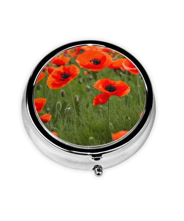 Poppy Flowers Petals Portable Round Pill Box - Lightweight and Moisture-Proof Perfect for Organizing Vitamins Poppy Flowers Petals One Size