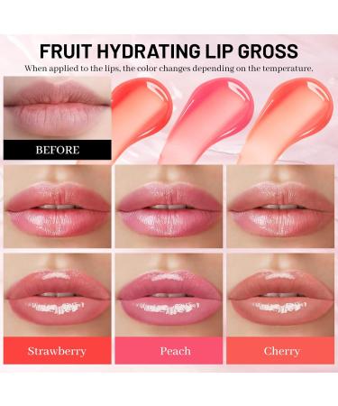  Prreal 3 Colors Moisturizing Lip Gloss Fruit Hydrating Lip Balm for Full Lips Ink Lip Oil Waterproof Up to 24 Hours Liquid Lipstick for Treatment of Lips  - Buy Online on GoSupps.com