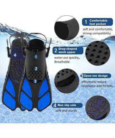 Sugaroom Blue Swim Fins - Adjustable Open Heel Diving Flippers for Adults and Kids - Includes Mesh Bag - Ideal for Snorkeling, Lap Swimming, and Scuba Diving - L/XL Size - Buy Online on GoSupps.com