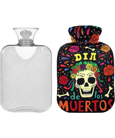Naanle Dia de los Muertos Hot Water Bottle with Cover | 1L Transparent Hot Water Bottle for Pain Relief & Heat Therapy | Ideal for Hands & Feet - Buy Online on GoSupps.com