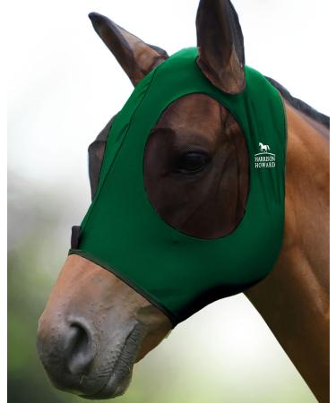Harrison Howard Super Comfort Stretchy Fly Mask Large Eye Space With Uv Protection Skin with Breatathability Darkgr n (XL) X-Large Dark Green