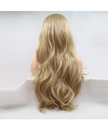 Dark Root Heat Resistant Ombre Blonde Body Wave Synthetic Lace Front Wig for Women | Two Tone Drag Queen Cosplay Hair - Buy Online on GoSupps.com