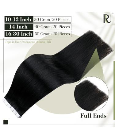 Runature Real Hair Tape Extensions - 35cm Invisible Black 20 Pieces (40g) - 14 Inch #1 Color - Buy Online on GoSupps.com