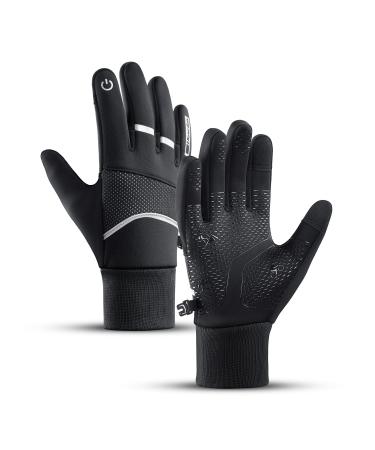 Kyncilor winter gloves men warm touchscreen bicycle gloves non -slip windproof and cold -resistant gloves for cycling skiing and working XL Schwarz