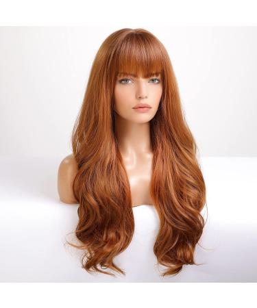 EMMOR Auburn Ombre Long Curly Wig with Bangs - Heat Resistant Synthetic Wig for Women | Natural Daily Hairpiece - Buy Online on GoSupps.com