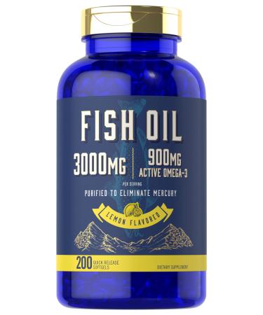 Carlyle Fish Oil 3000mg | 900mg Omega 3 | 200 Softgels | Lemon Flavor | Non-GMO and Gluten Free Supplement