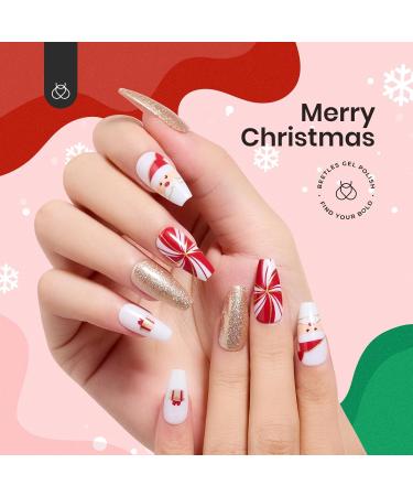 Beetles Press On Nails - Medium Coffin Red Fake Nails Kit | Reusable 14 Sizes | Christmas Nail Art with Glue & File - Buy Online on GoSupps.com