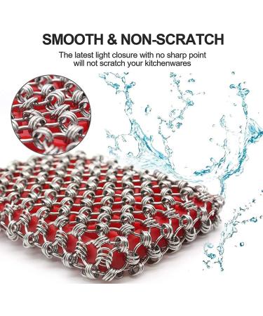 Pokhdye Cast Iron Skillet Cleaner 316 Steel Upgraded Chainmail Scrubber Set Silicone Insert with Bamboo Fiber Cloth for Castiron Pan Griddle Baking Pan - Buy Online on GoSupps.com