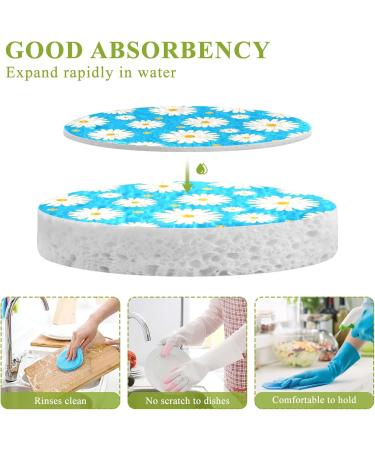 3-Pack Cleaning Kitchen Sponges Oval Daisy Flower Blue Kitchen Cellulose Dishwashing Wood Pulp Cotton - Buy Online on GoSupps.com