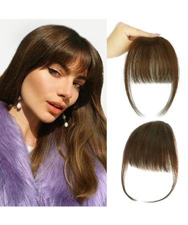 LNERATO Clip in Bangs 100% Real Human Hair Wispy Fringe Bangs Natural Flat Neat Bangs with Temples Hairpieces for Women Air Bangs Hair Clip on Hair Extension for Daily Wear(Dark Brown)