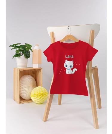 Personalized Girls T-Shirt with Cute Cat Motif - Custom Gift by Shirtracer - Red 164 - Buy Online on GoSupps.com